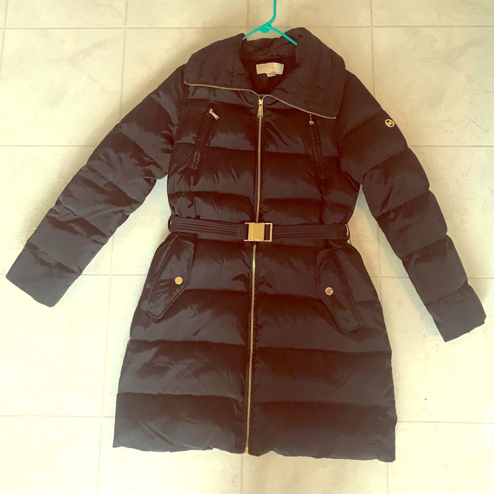 Navy blue belted Michael Kors puffer coat - size M